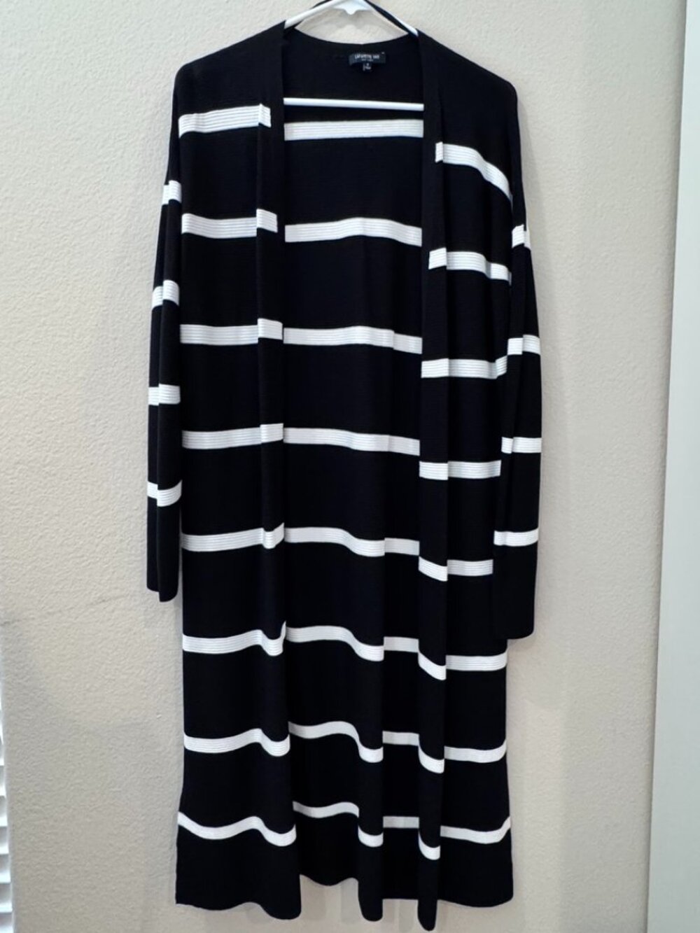 Lafayette 148 New York Black & White Striped Long Duster Cardigan Sweater Size S